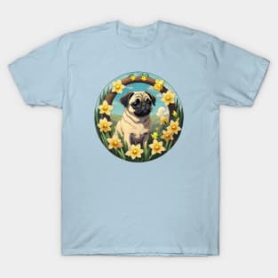 Fawn Pug With Daffodils T-Shirt